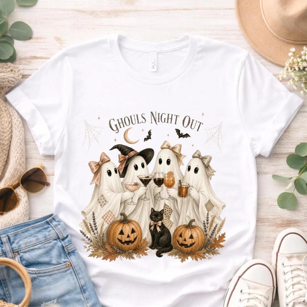 Ghouls Night Out , Boho Halloween Ghost Girls Night Shirt